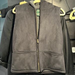 Lauren by Ralph Lauren, L, grey winter vest, fuzzy on the inside, mock suede